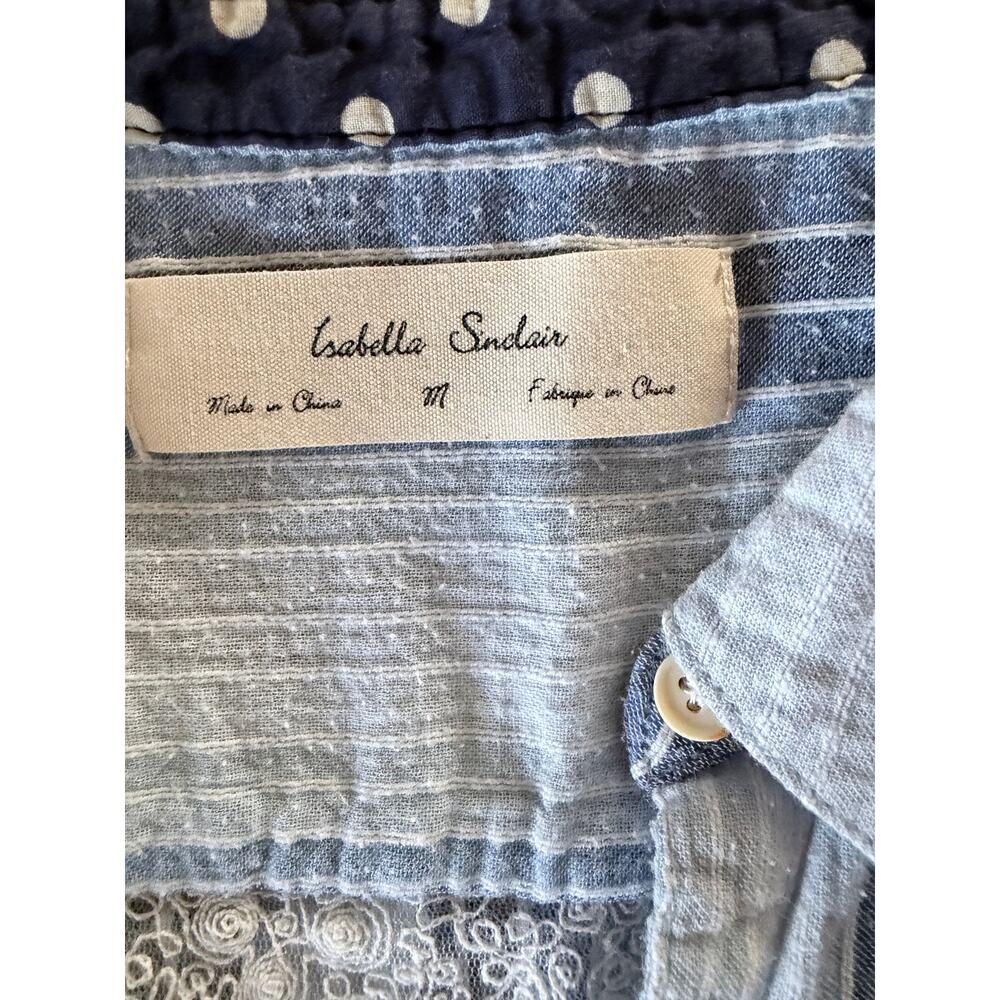 Anthropologie Isabella Sinclair Blue Striped Lace Inset Shirt Medium - Picture 6 of 10